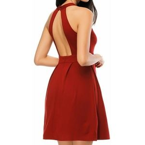 Sexy Plus Size Strechty Red Halter Neck Dress